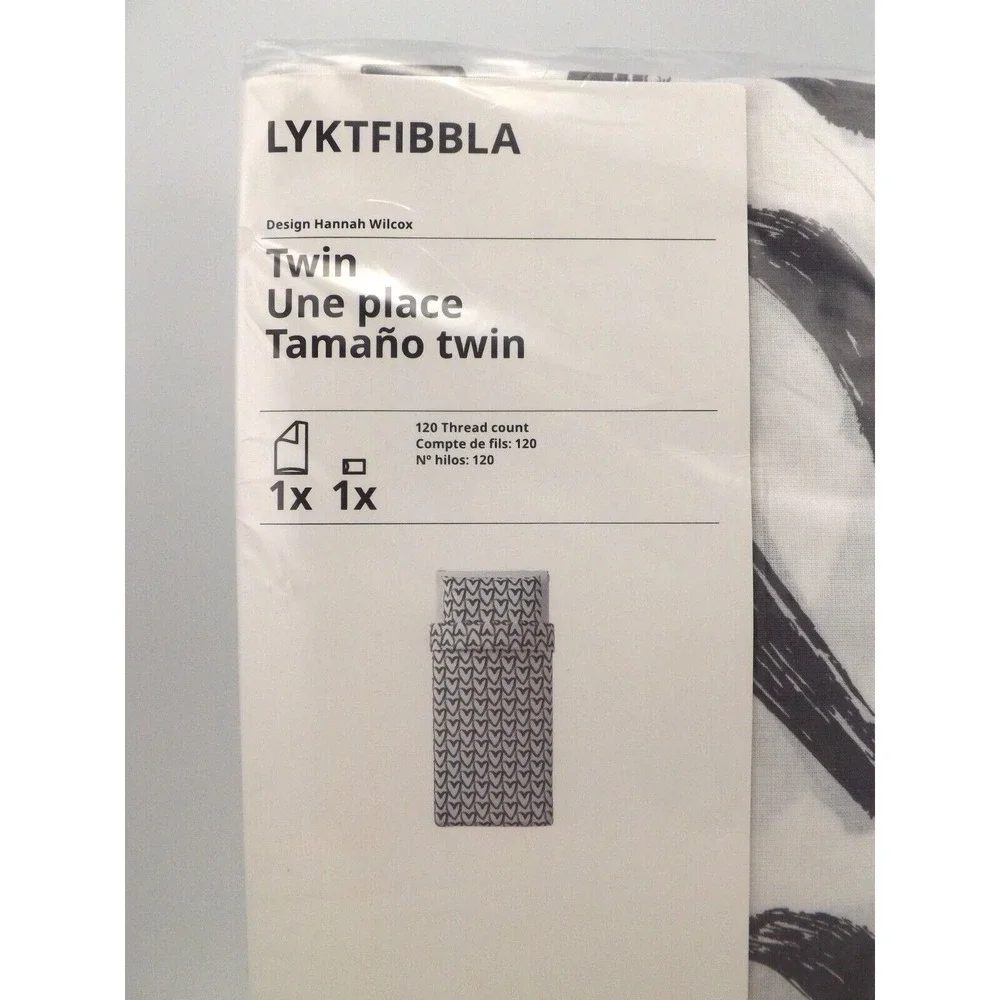 IKEA LYKTFIBBLA Twin Duvet Cover & Pillowcase Case Set Gray/White Hearts NEW - Picture 3 of 5